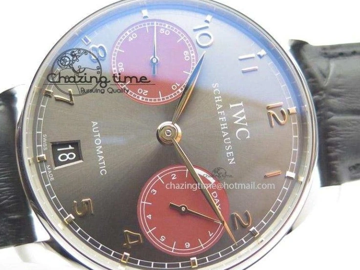 MIROTIME 0416 Breathable Portuguese Real PR IW500127 ZF 1:1 Best Edition Gray Red Dial On Black Leather Strap A 7332